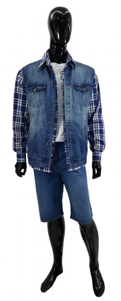 Colete Jeans Plus Size Ref 02818 / Bermuda Plus Size Ref 02604 / Camisa Plus Size Ref 03049